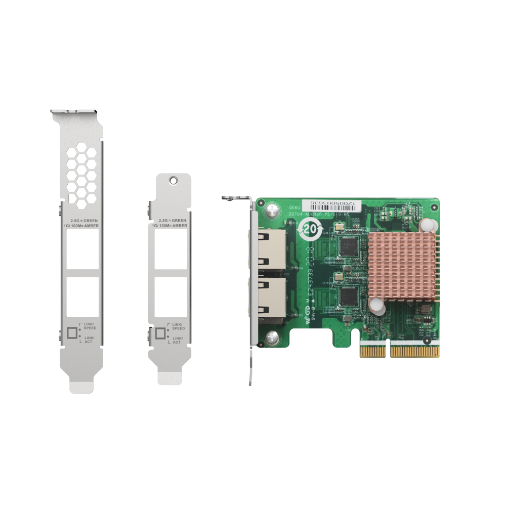 A large main feature product image of QNAP QXG-2G2T-I225 Dual Port 2.5GbE Network Card