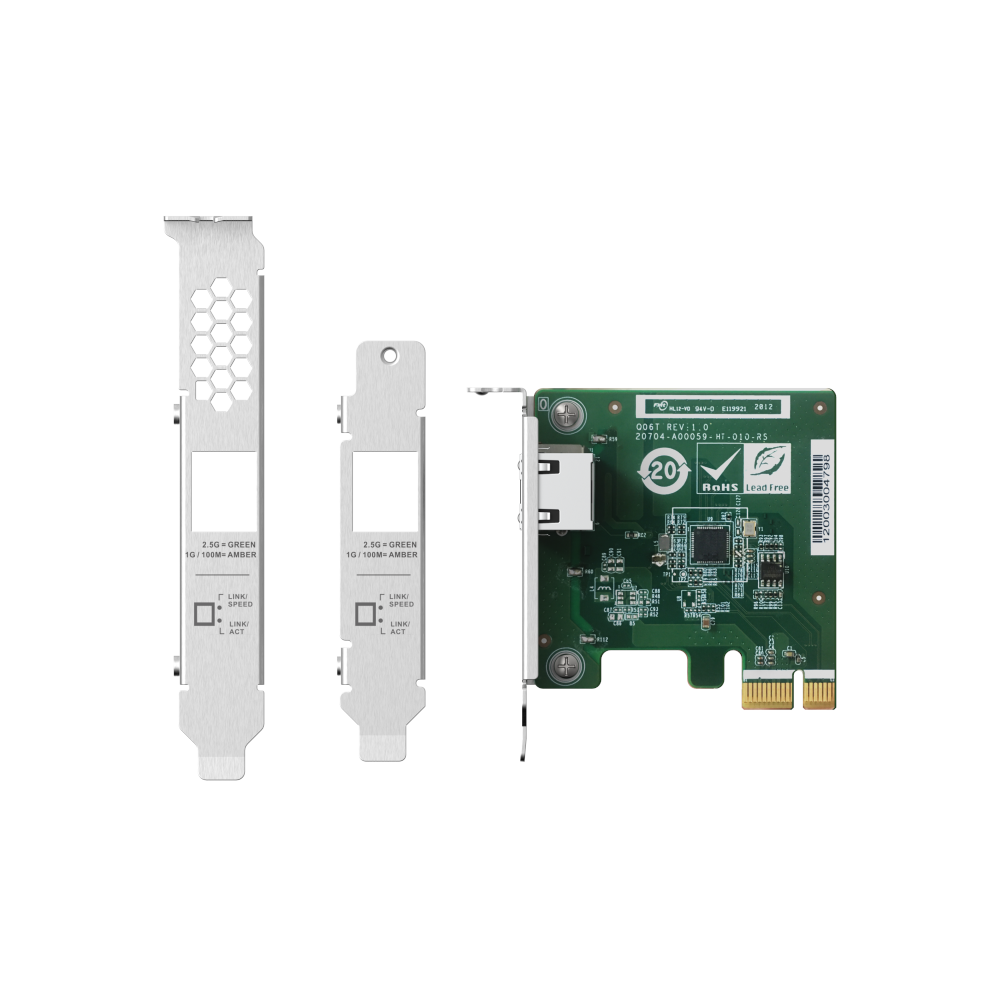 A large main feature product image of QNAP QXG-2G1T-I225 Single Port 2.5GbE Network Card