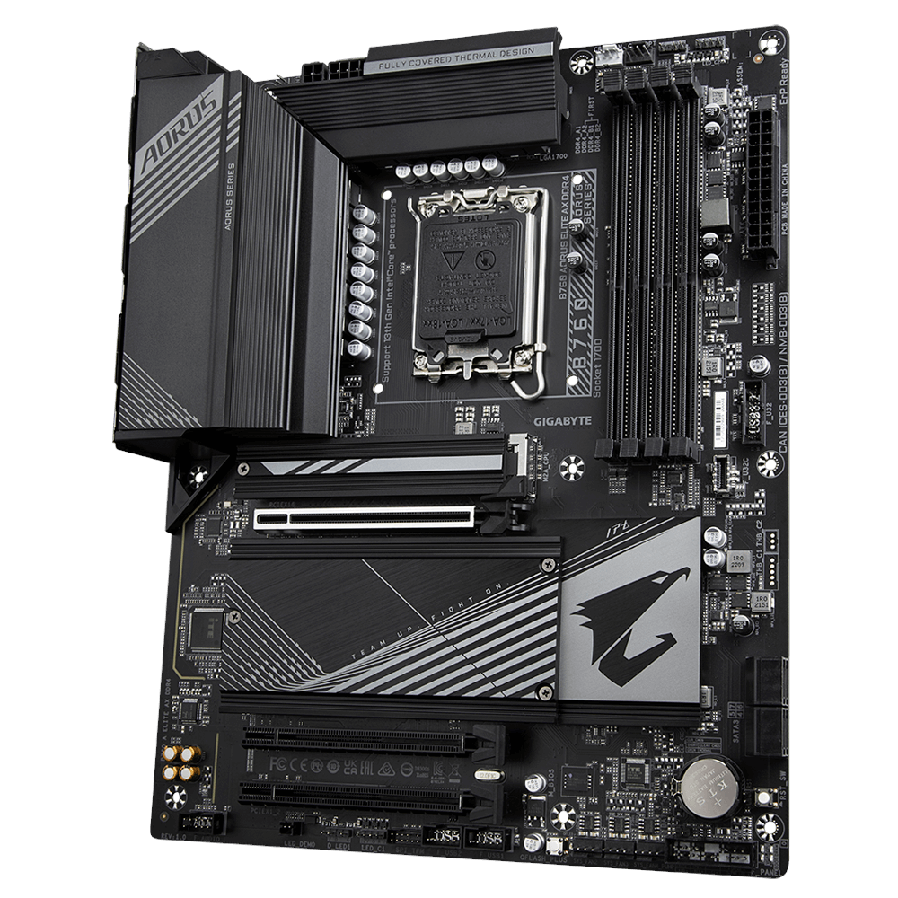 A large main feature product image of Gigabyte B760 Aorus Elite AX DDR4 LGA1700 ATX Desktop Motherboard