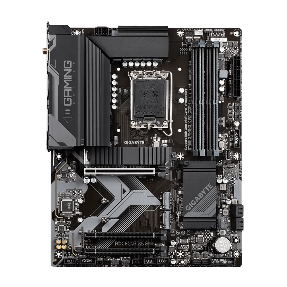 A large main feature product image of Gigabyte B760 Gaming X AX DDR4 LGA1700 ATX Desktop Motherboard