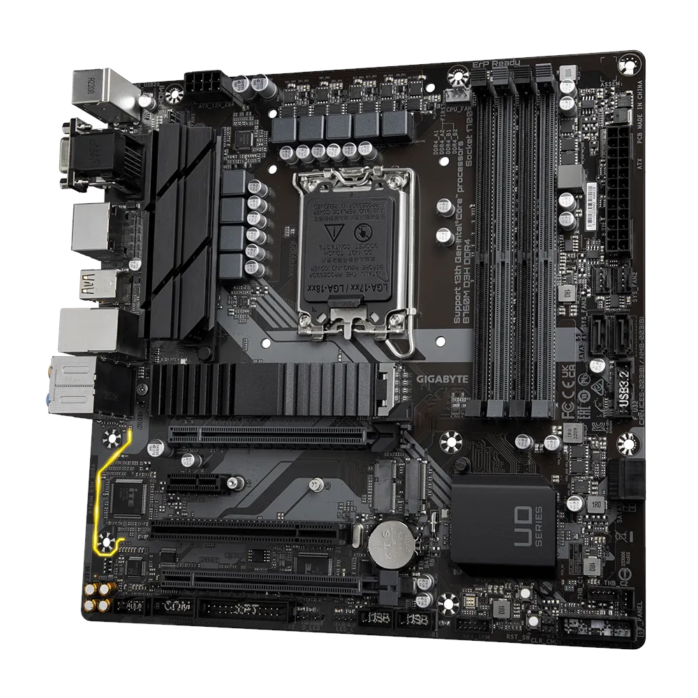 A large main feature product image of Gigabyte B760M D3H DDR4 LGA1700 mATX Desktop Motherboard