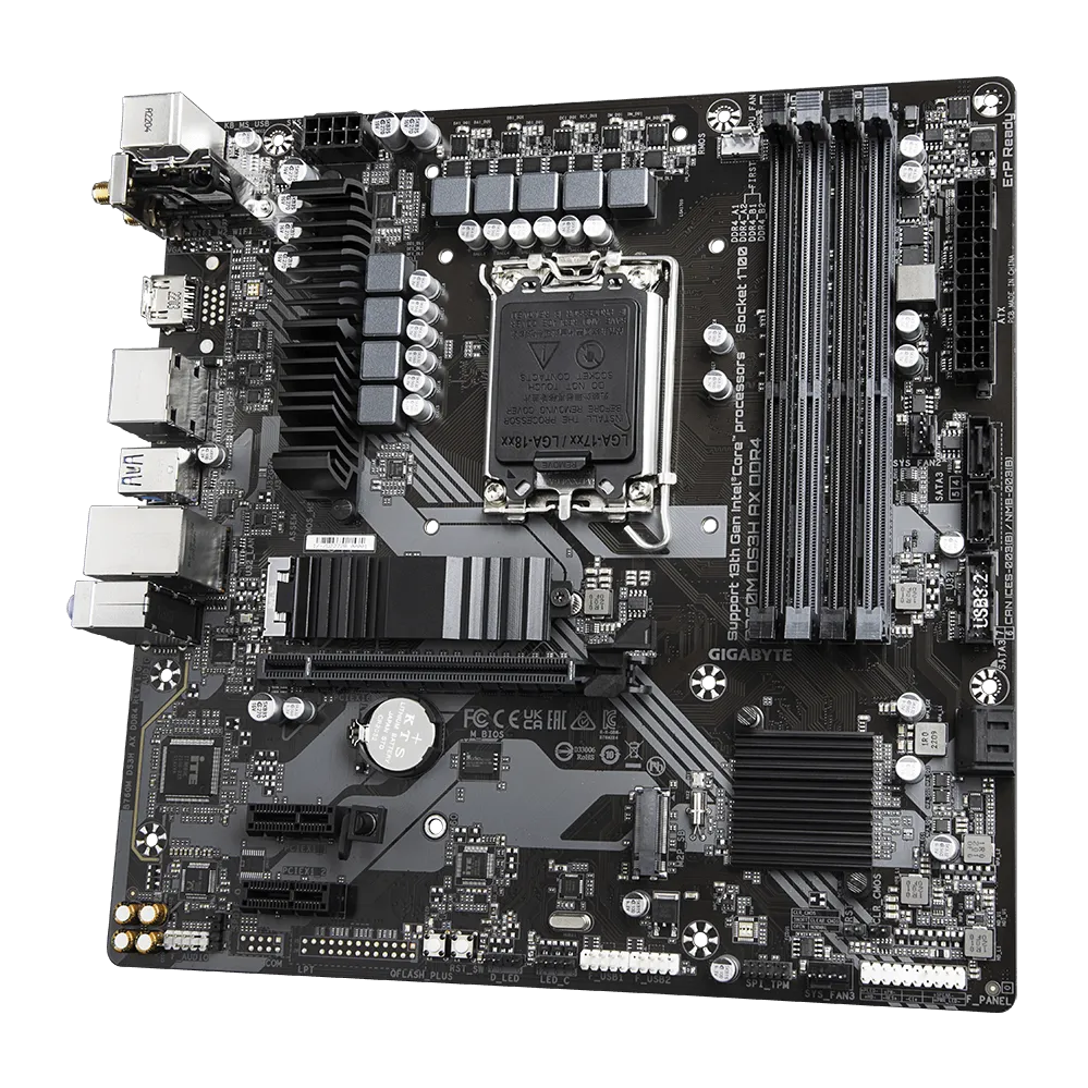 A large main feature product image of Gigabyte B760M DS3H AX DDR4 LGA1700 mATX Desktop Motherboard