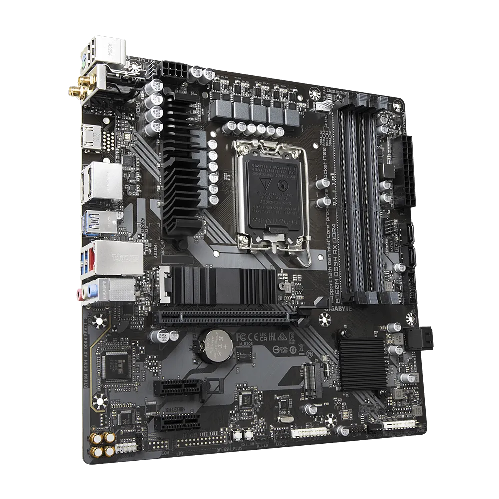 A large main feature product image of Gigabyte B760M DS3H AX DDR4 LGA1700 mATX Desktop Motherboard