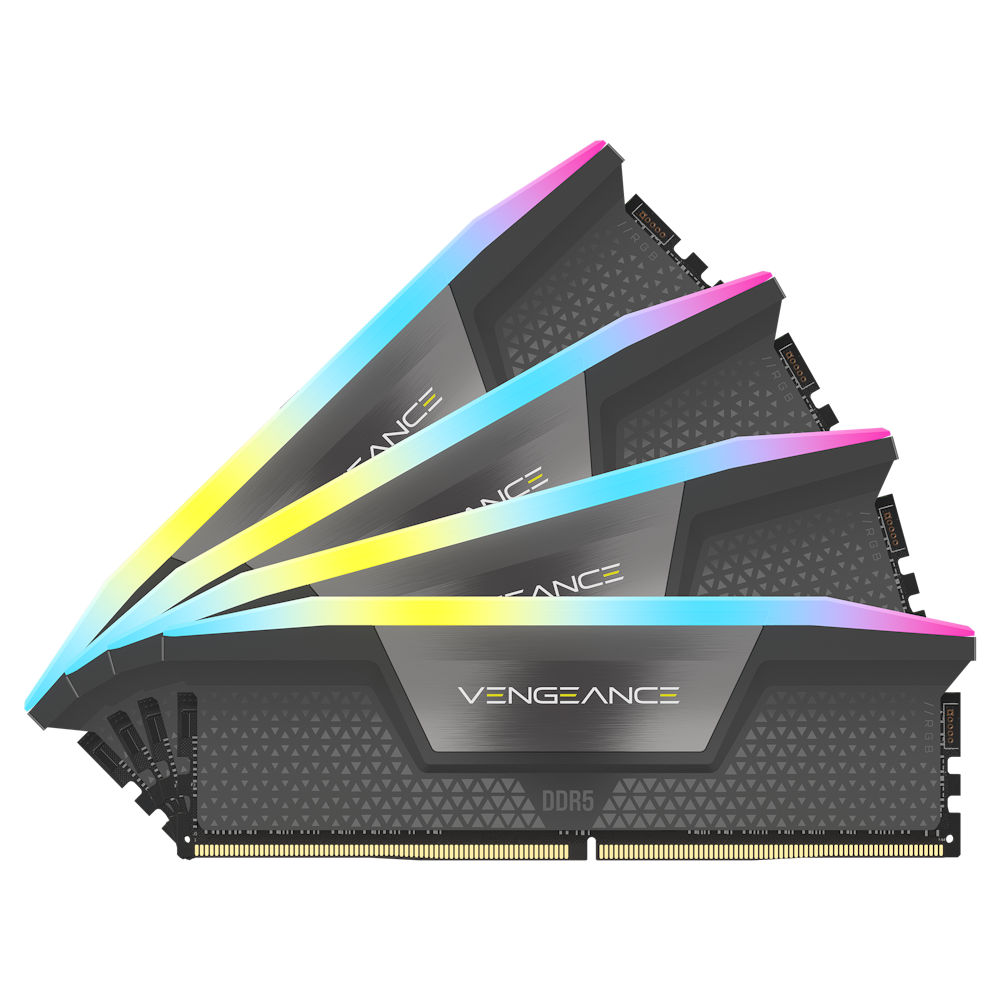 A large main feature product image of Corsair 64GB Kit (4x16GB) DDR5 Vengeance RGB AMD EXPO C36 5600MT/s - Cool Grey