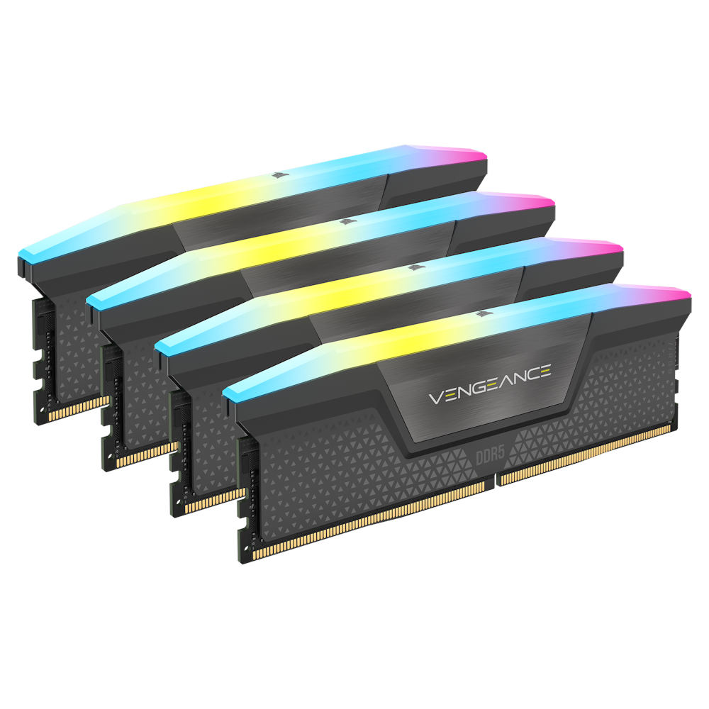 A large main feature product image of Corsair 64GB Kit (4x16GB) DDR5 Vengeance RGB AMD EXPO C36 5600MT/s - Cool Grey