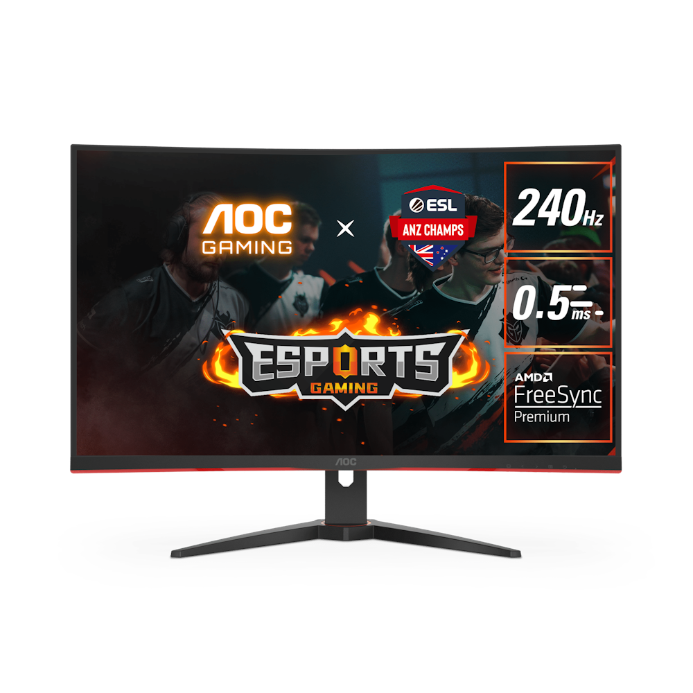 A large main feature product image of AOC Gaming C32G2ZE - 32" Curved FHD 240Hz VA Monitor