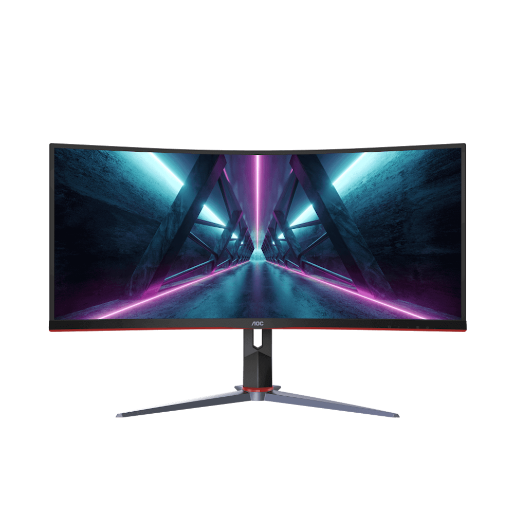 A large main feature product image of AOC Gaming CU34G2X - 34" Curved UWQHD Ultrawide 144Hz VA Monitor