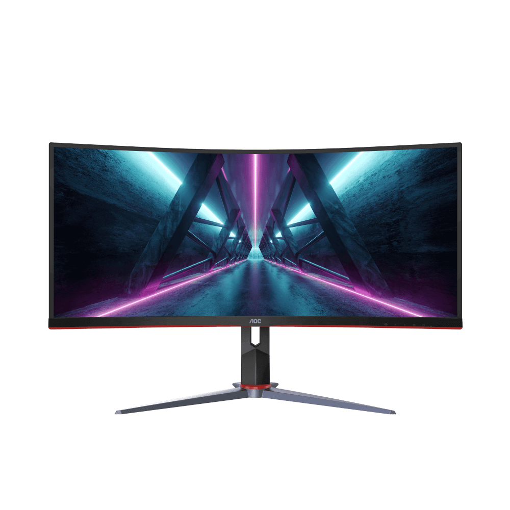 A large main feature product image of AOC Gaming CU34G2X 34" Curved UWQHD Ultrawide 144Hz VA Monitor