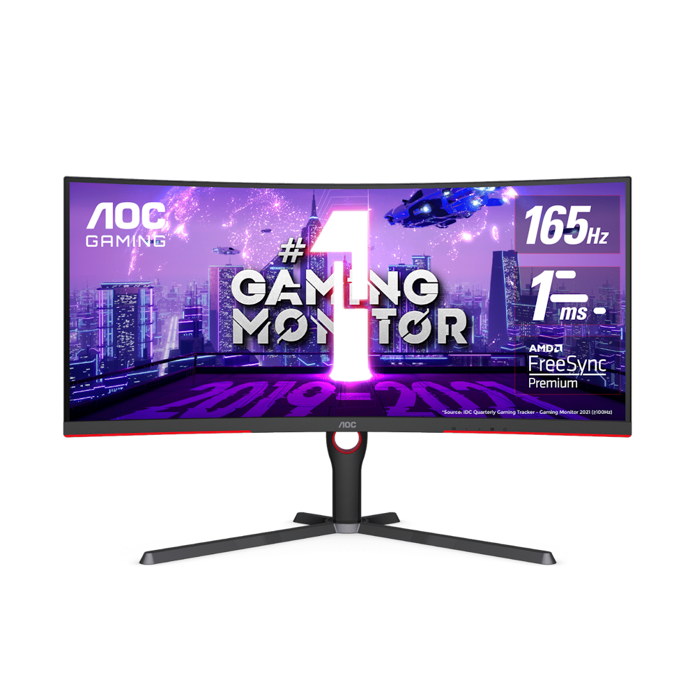 A large main feature product image of AOC Gaming CU34G3S - 34" Curved UWQHD Ultrawide 165Hz VA Monitor