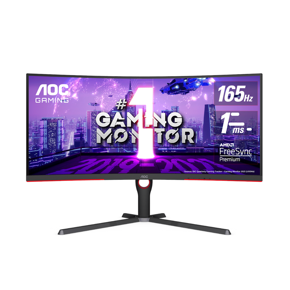 A large main feature product image of AOC Gaming CU34G3S - 34" Curved UWQHD Ultrawide 165Hz VA Monitor