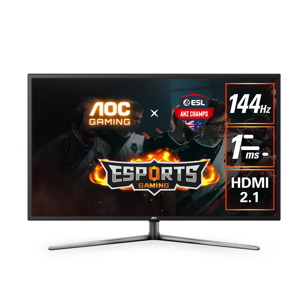 A large main feature product image of AOC G4309VX/D - 43" UHD 144Hz VA Monitor 