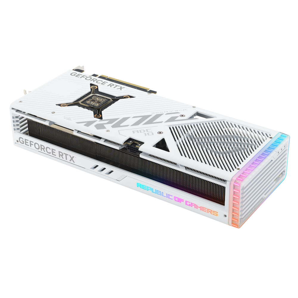 A large main feature product image of ASUS GeForce RTX 4080 ROG Strix OC 16GB GDDR6X - White