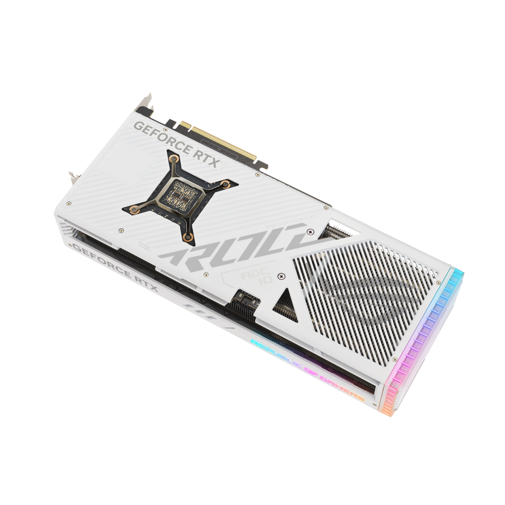 A large main feature product image of ASUS GeForce RTX 4080 ROG Strix OC 16GB GDDR6X - White