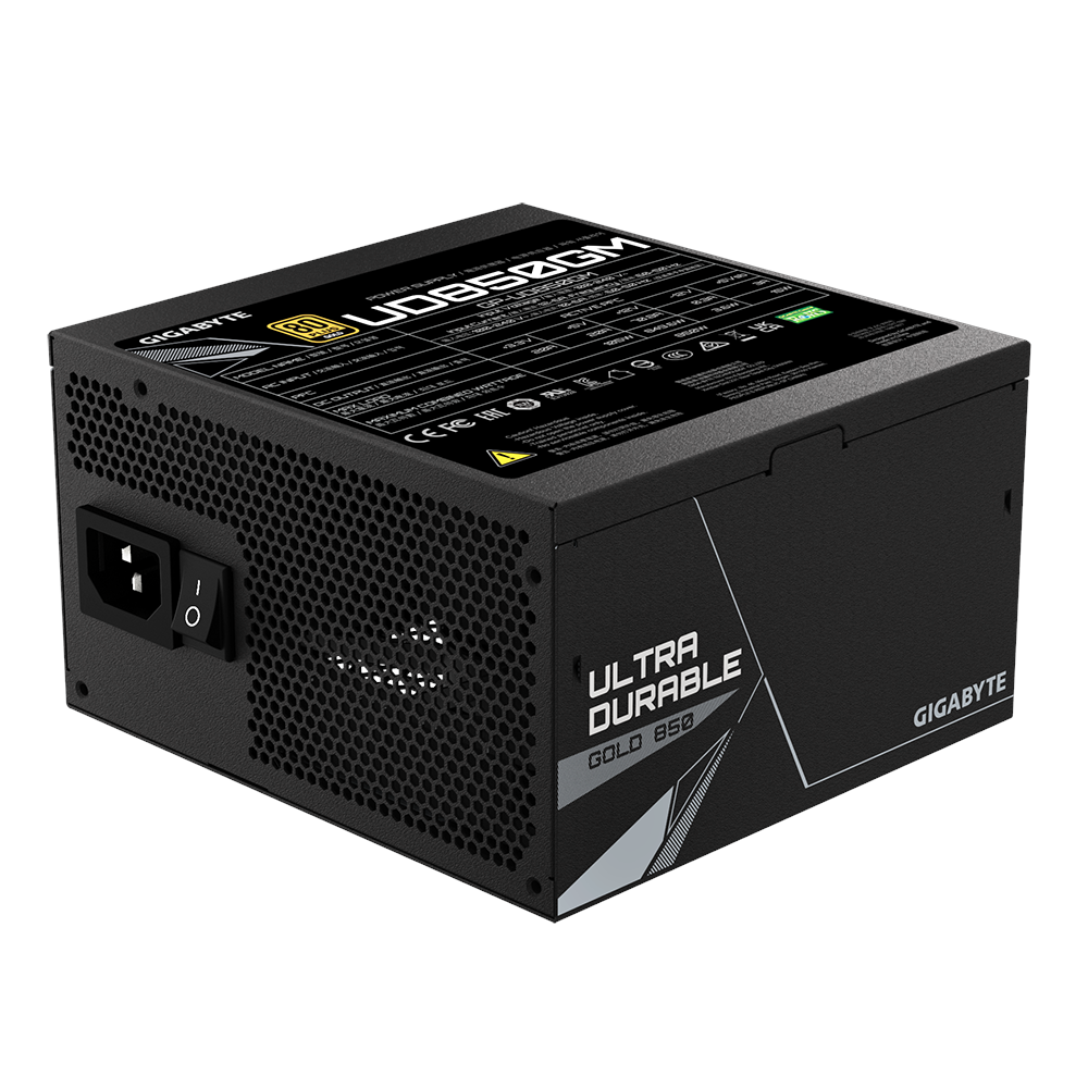 A large main feature product image of Gigabyte UD850GM 850W Gold ATX Modular PSU