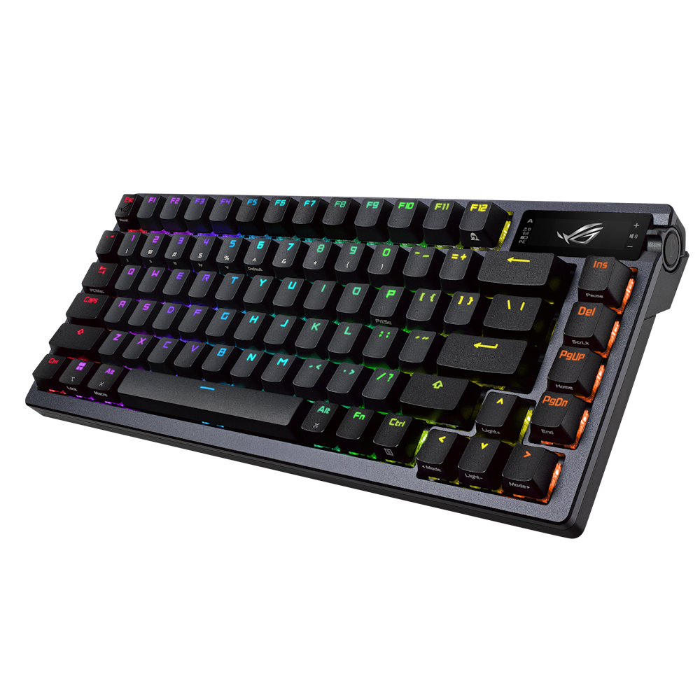A large main feature product image of ASUS ROG Azoth 75% Wireless Custom Mechanical Gaming Keyboard - ROG NX Blue