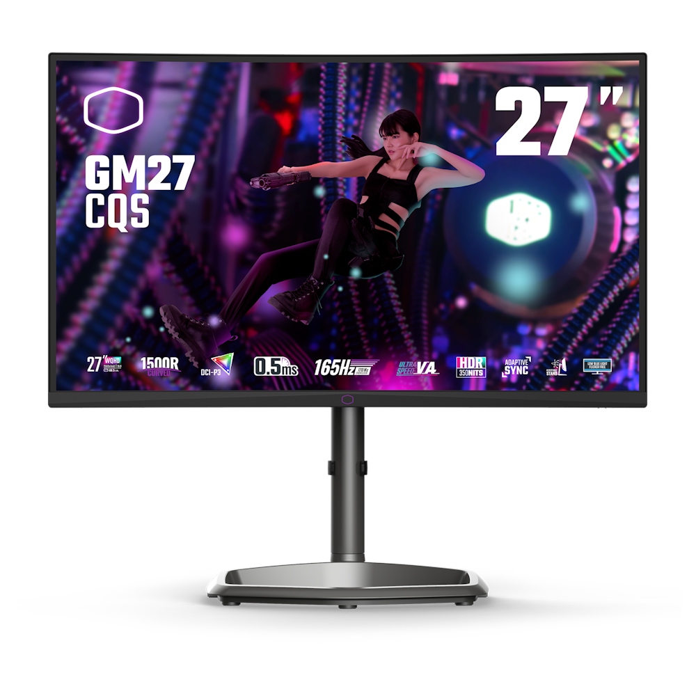 A large main feature product image of Cooler Master GM27-CQS 27" Curved QHD 170Hz VA Monitor
