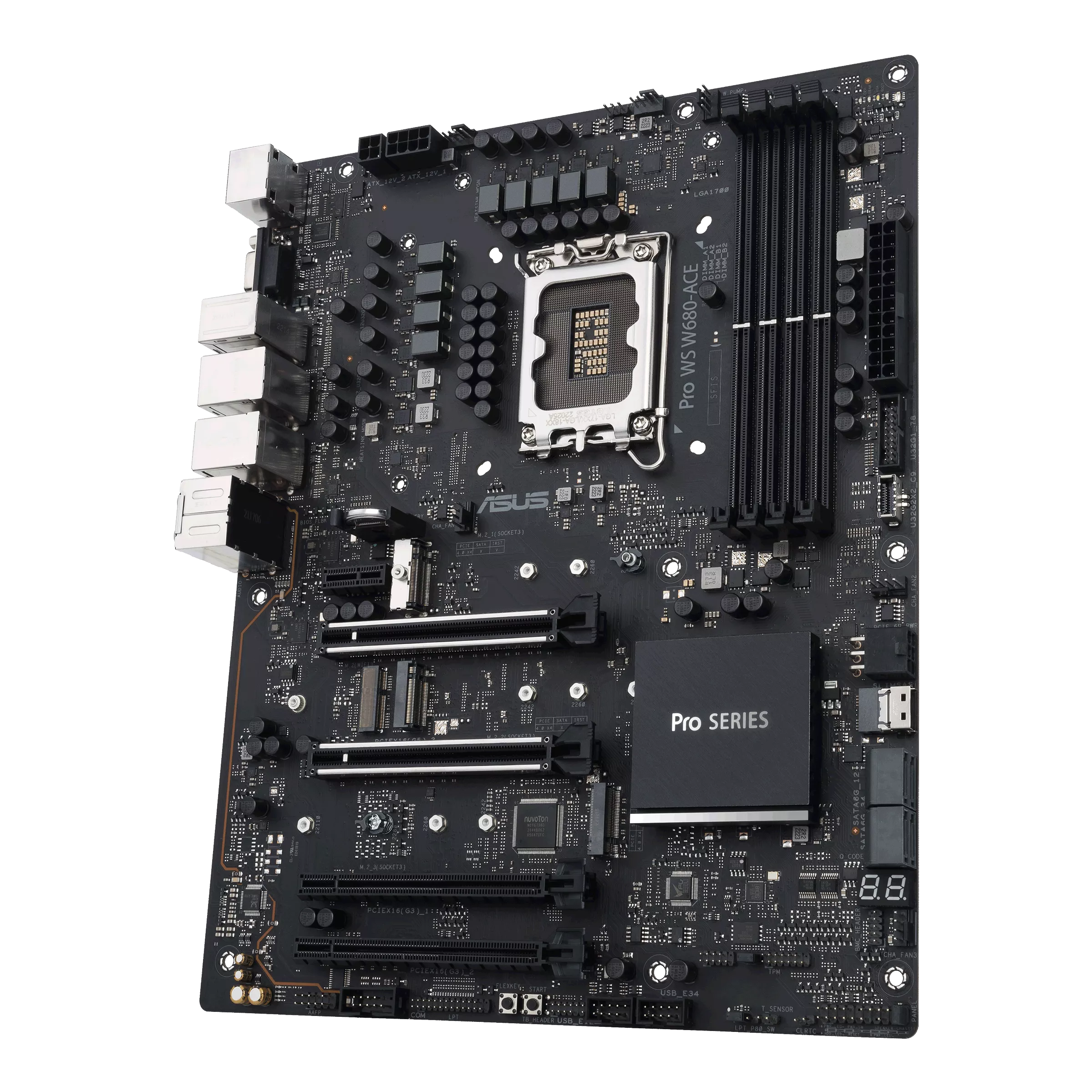A large main feature product image of ASUS Pro WS W680 Ace LGA1700 ATX Workstation Motherboard