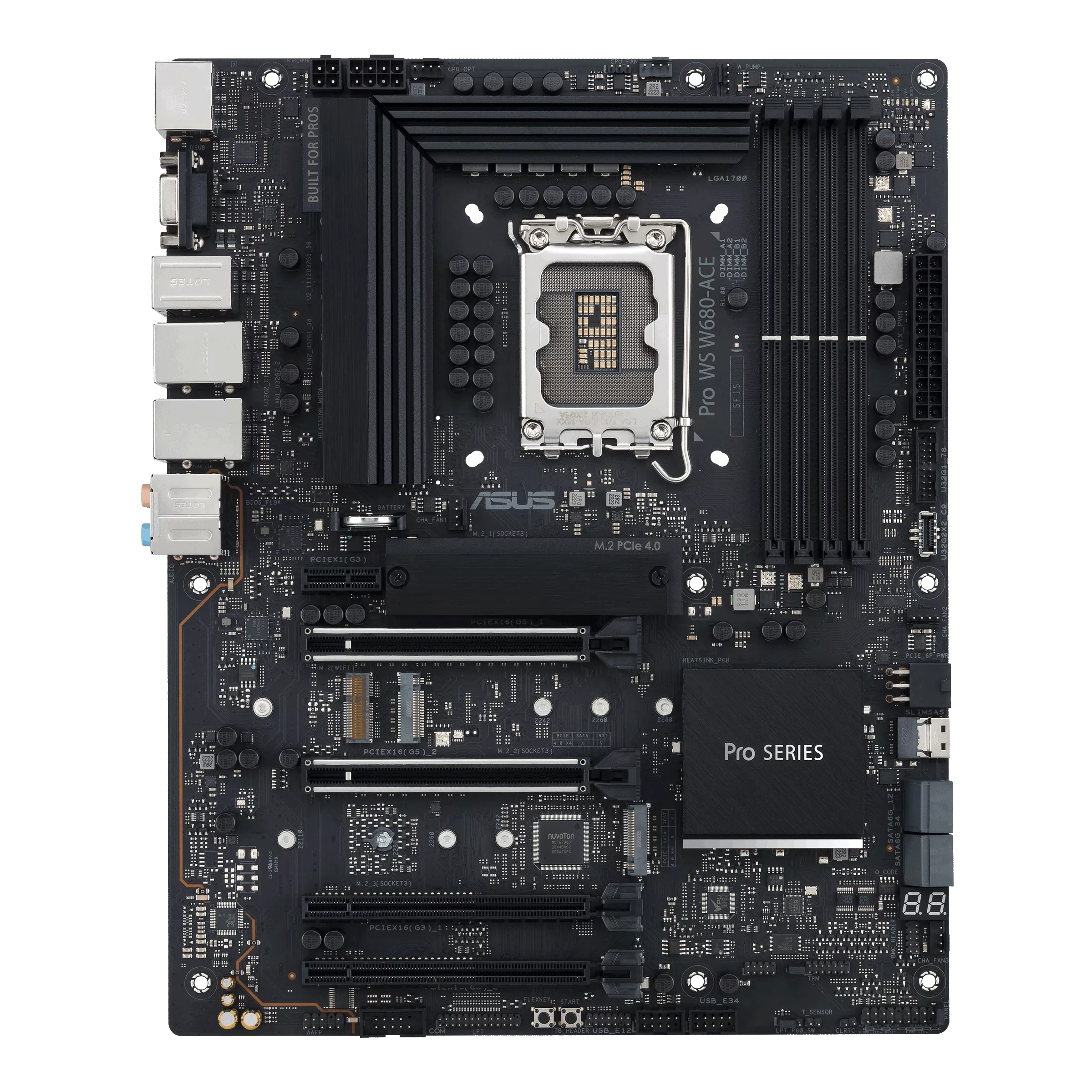 A large main feature product image of ASUS Pro WS W680 Ace LGA1700 ATX Workstation Motherboard