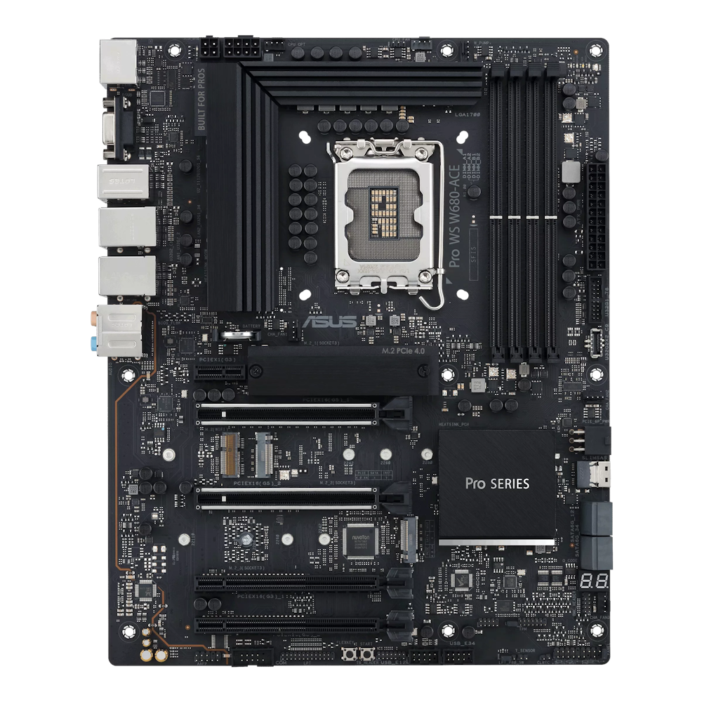 A large main feature product image of ASUS Pro WS W680 Ace LGA1700 ATX Workstation Motherboard