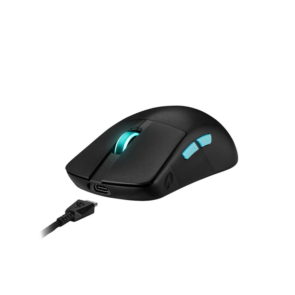 A large main feature product image of ASUS ROG Harpe Ace Wireless Gaming Mouse - Aim Lab Edition
