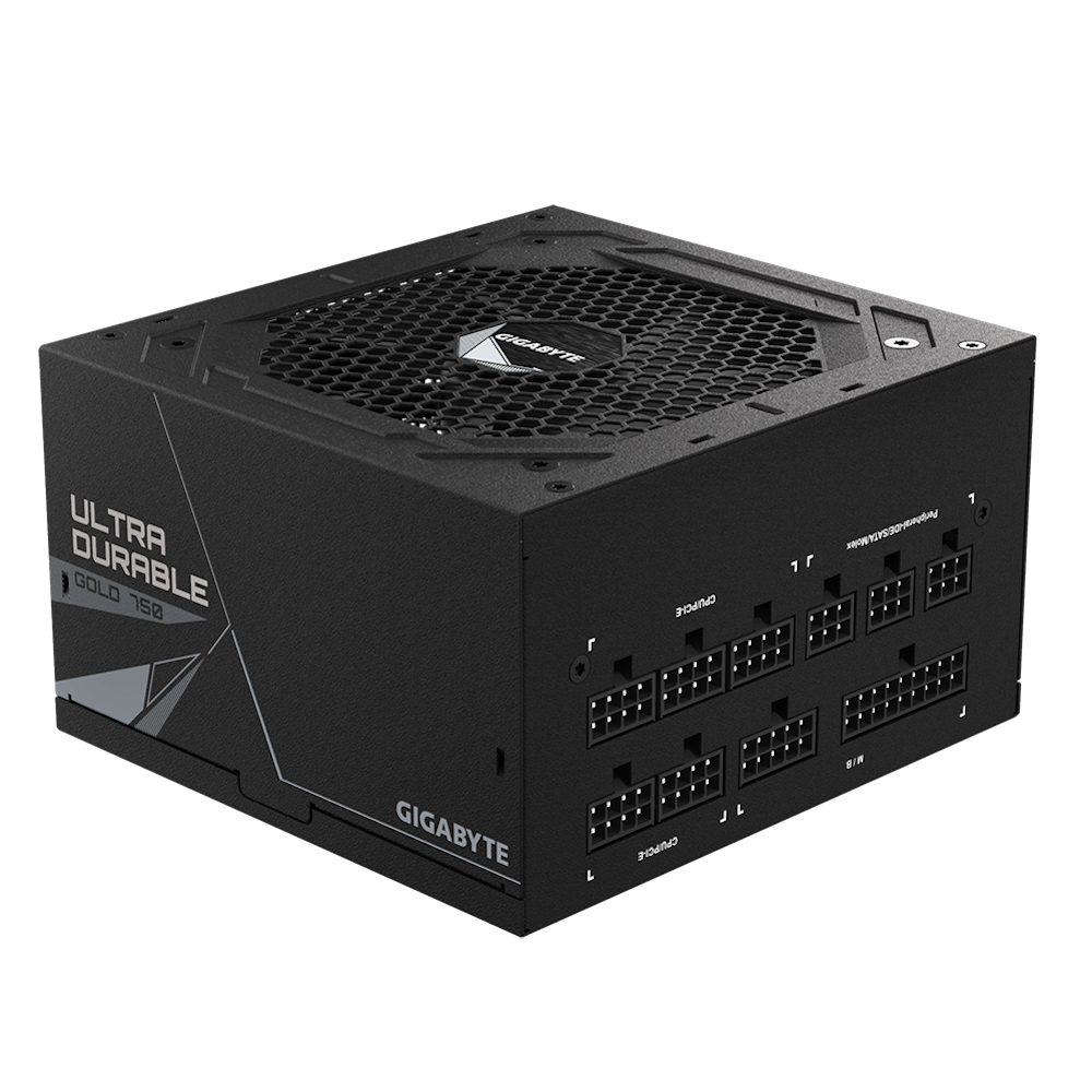 A large main feature product image of Gigabyte UD750GM 750W Gold ATX Modular PSU