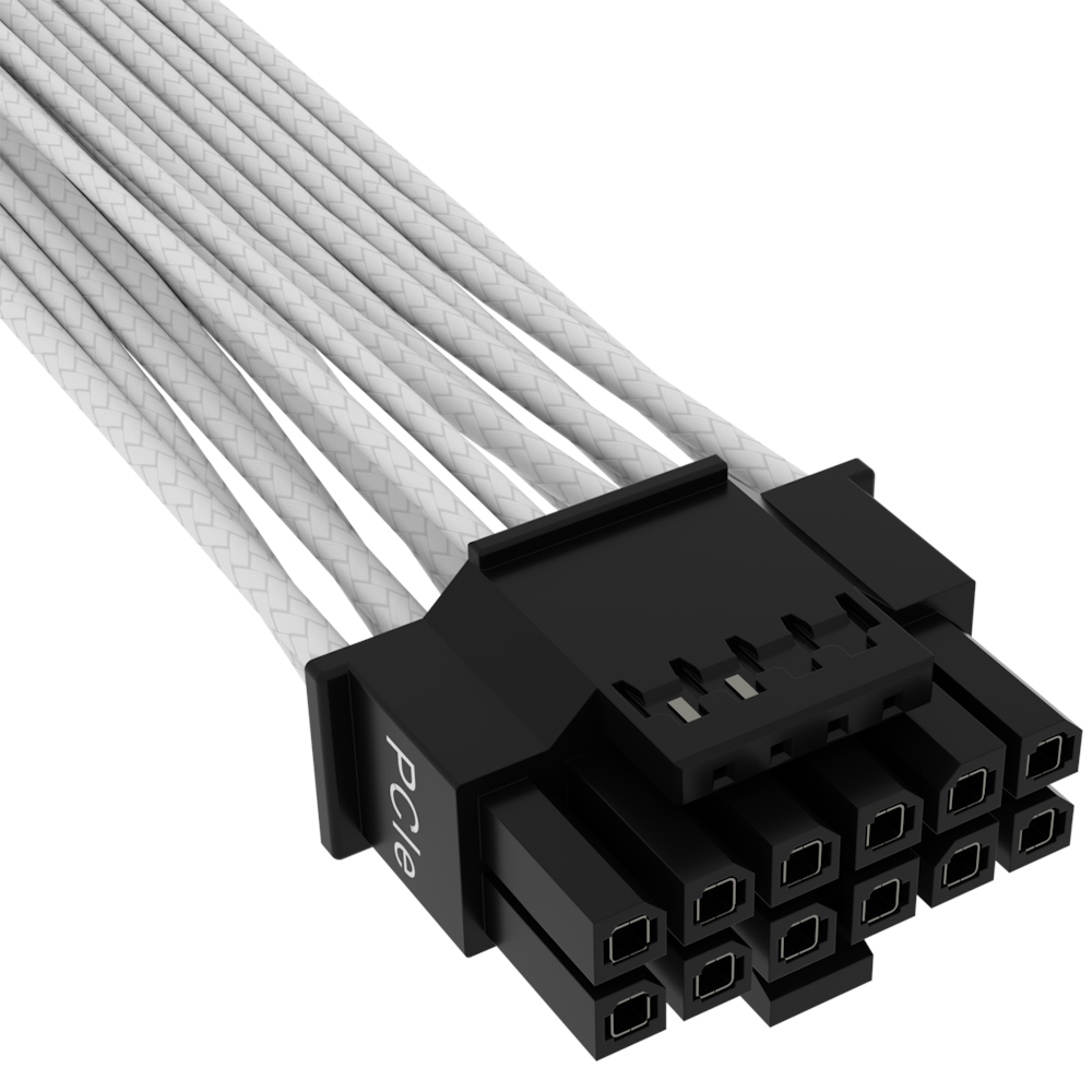 A large main feature product image of Corsair Premium Individually Sleeved 600W PCIe 5.0 / Gen 5 12VHPWR PSU Cable - White