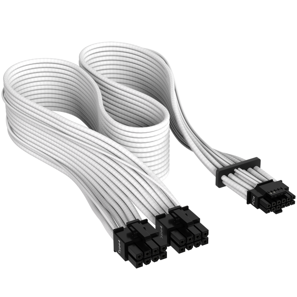 A large main feature product image of Corsair Premium Individually Sleeved 600W PCIe 5.0 / Gen 5 12VHPWR PSU Cable - White