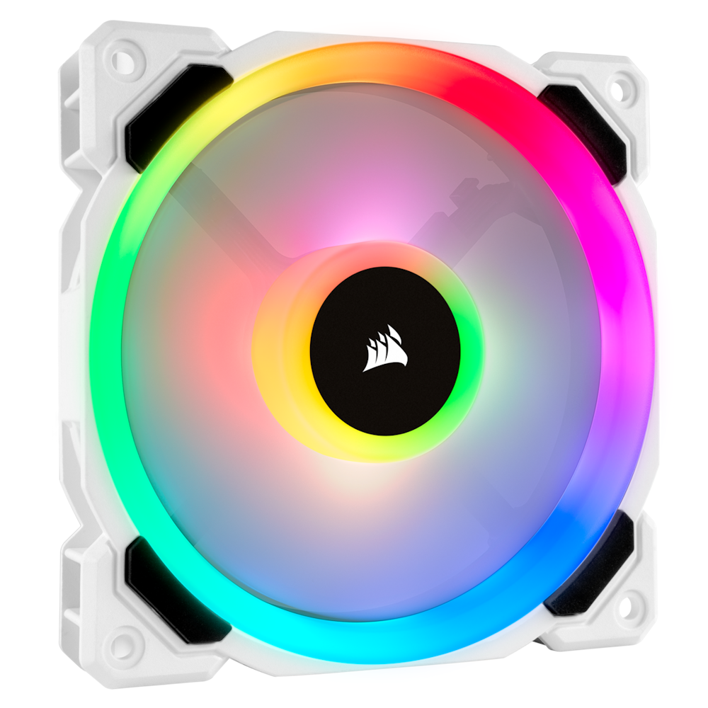 A large main feature product image of Corsair LL120 RGB 120mm Dual Light Loop RGB White LED PWM Fan — Single Pack