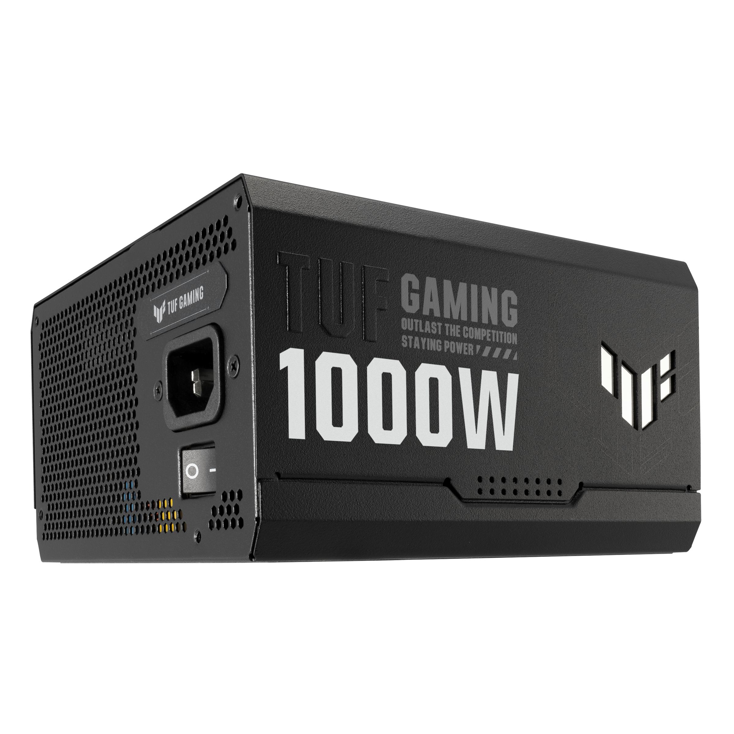 A large main feature product image of ASUS TUF Gaming 1000W Gold PCIe 5.0 ATX Modular PSU