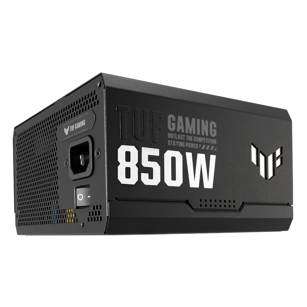 A large main feature product image of ASUS TUF Gaming 850W Gold ATX Modular PSU