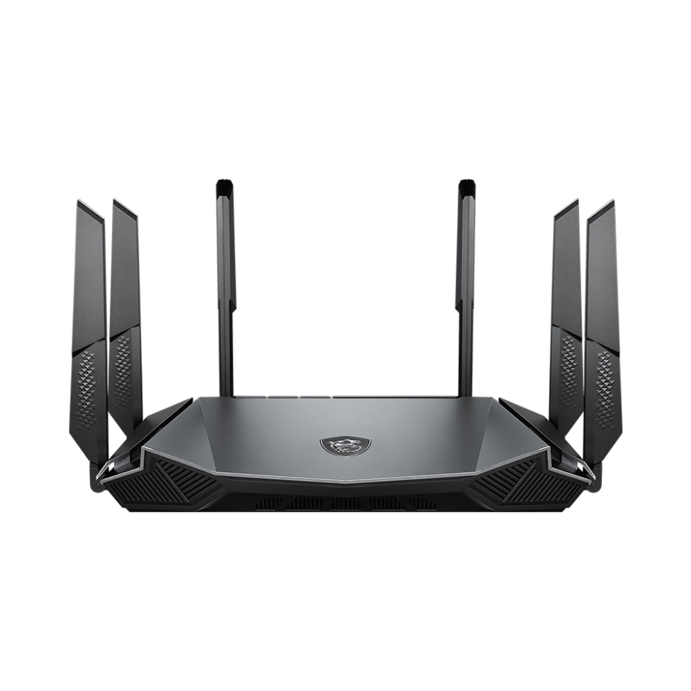 A large main feature product image of MSI RadiX AX6600 WiFi 6 Tri-Band Gaming Router