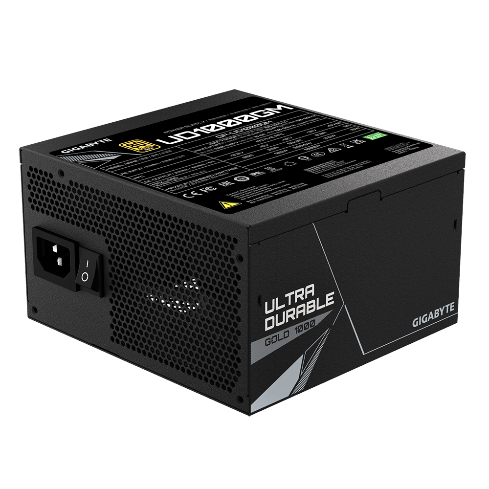A large main feature product image of Gigabyte UD1000GM 1000W Gold ATX Modular PSU