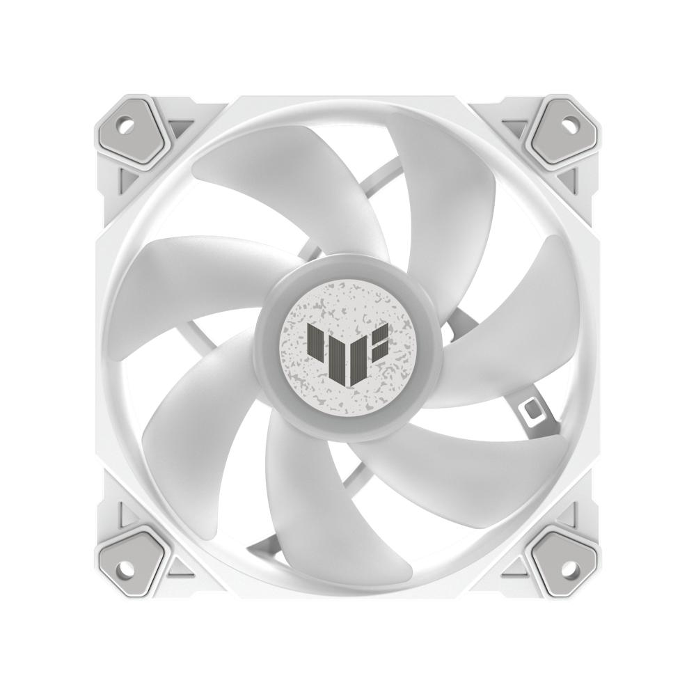 A large main feature product image of ASUS TUF Gaming TF120 ARGB 120mm White PWM Cooling Fan