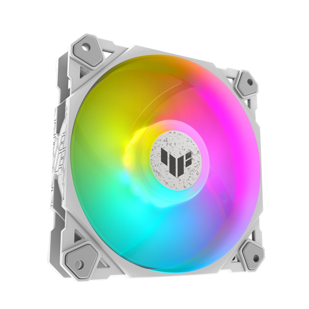 A large main feature product image of ASUS TUF Gaming TF120 ARGB 120mm White PWM Cooling Fan