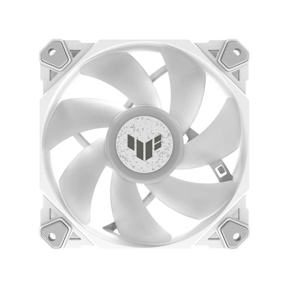 A large main feature product image of ASUS TUF Gaming TF120 ARGB 120mm White PWM Cooling Fan - Triple Pack