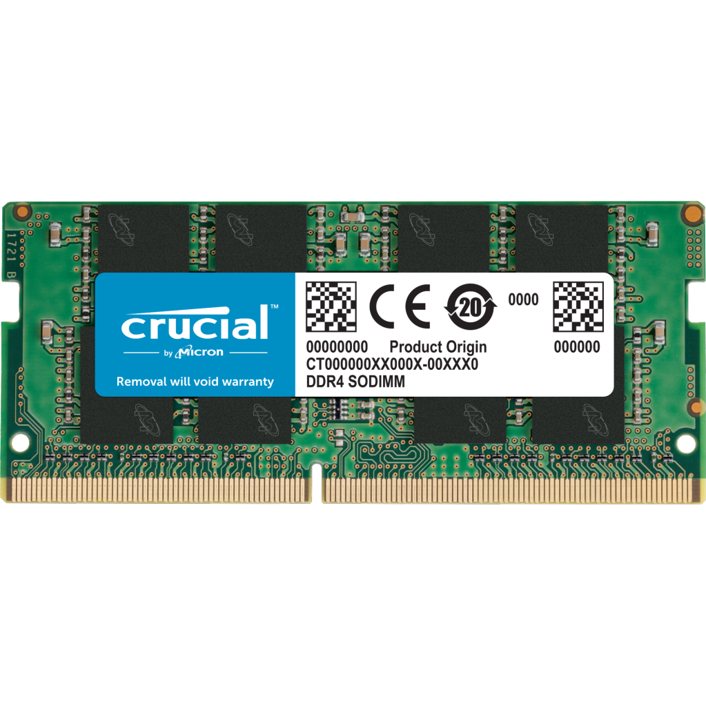 A large main feature product image of Crucial 16GB Single (1x16GB) DDR4-3200 C22 SO-DIMM