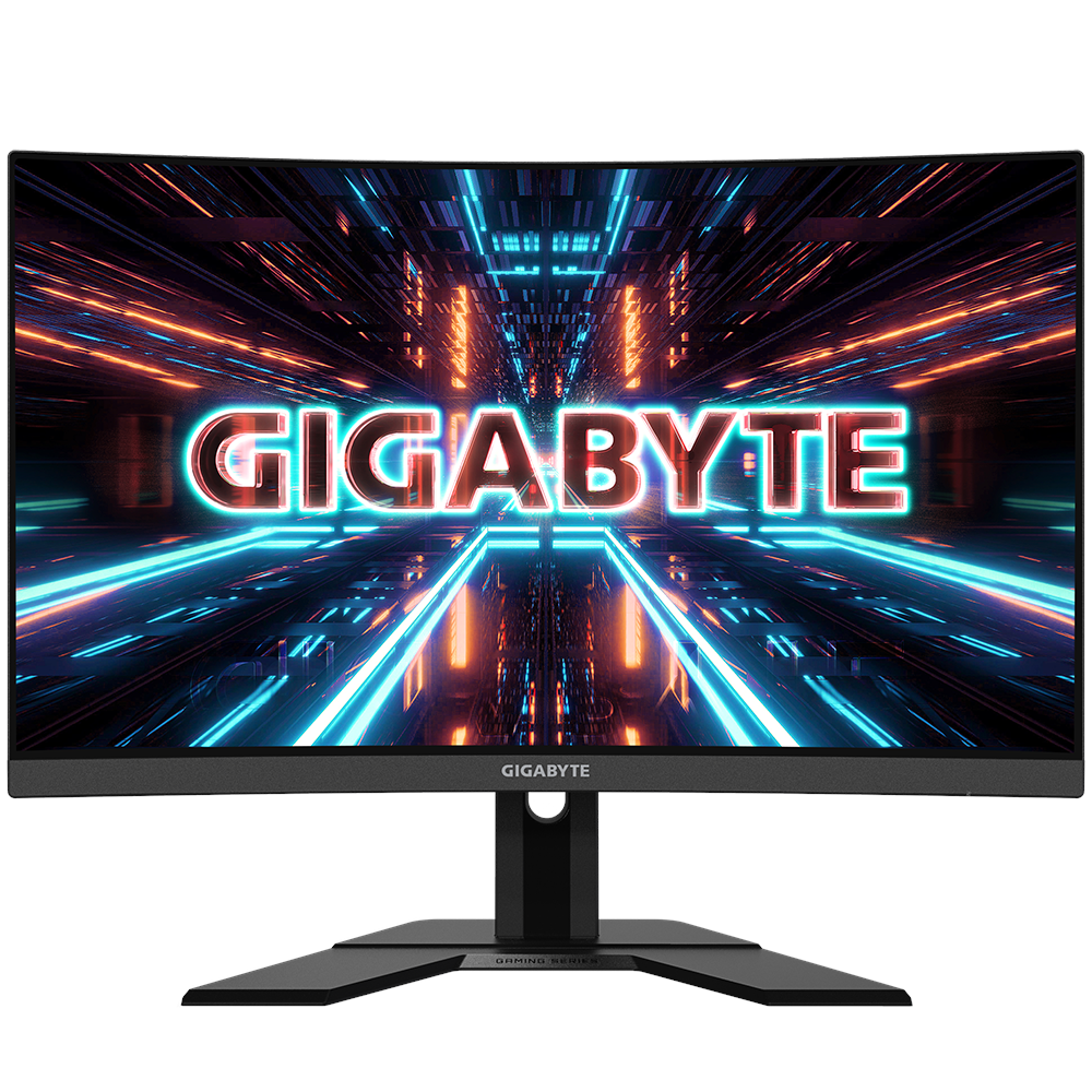 A large main feature product image of Gigabyte G27QC-A 27" QHD 165Hz VA Monitor