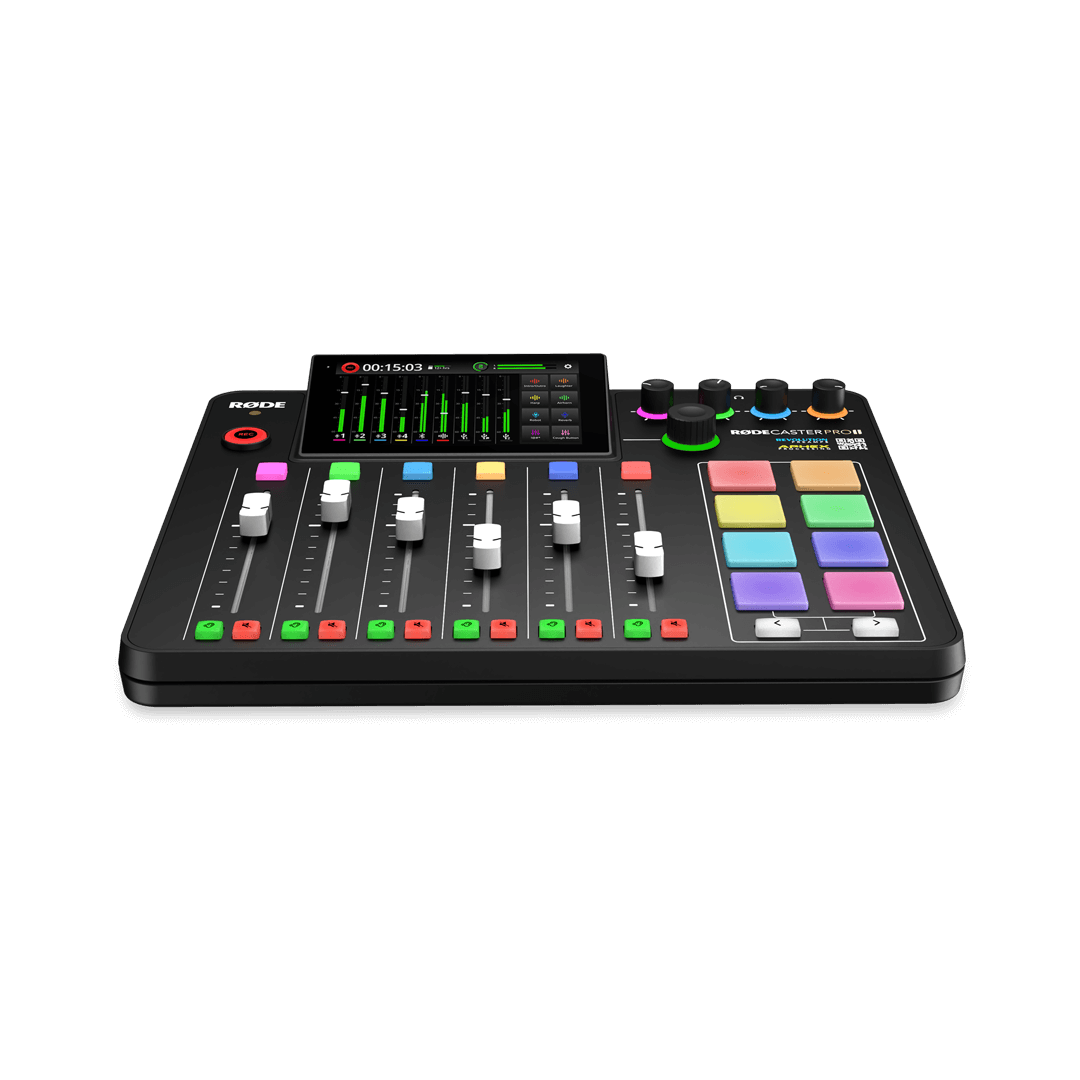 A large main feature product image of RODE RODECaster Pro II - Integrated Audio Production Studio (Black)