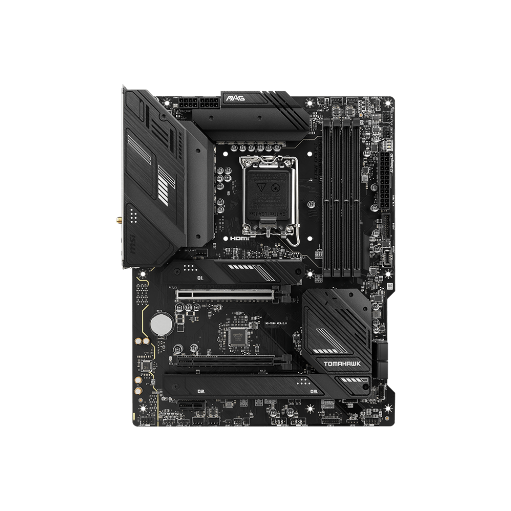 A large main feature product image of MSI MAG B760 Tomahawk WiFi LGA1700 ATX Desktop Motherboard