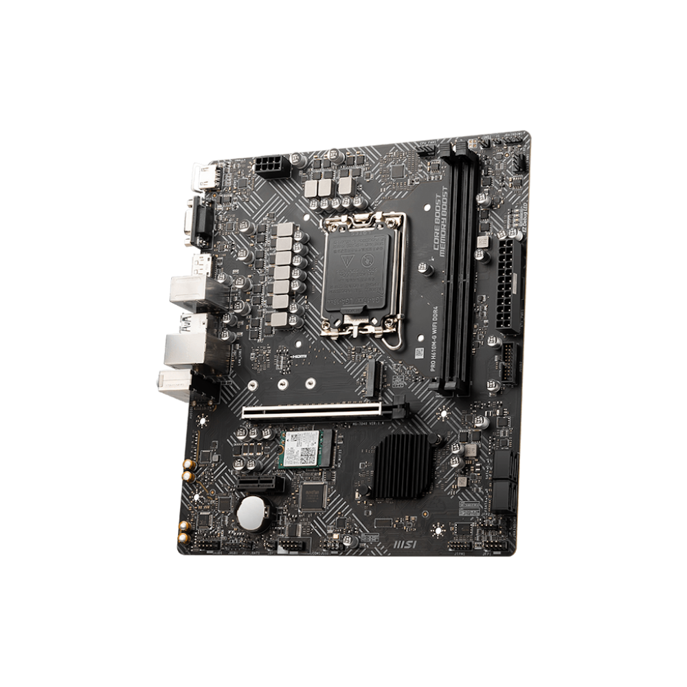 A large main feature product image of MSI PRO H610M-G WiFi DDR4 LGA1700 mATX Desktop Motherboard