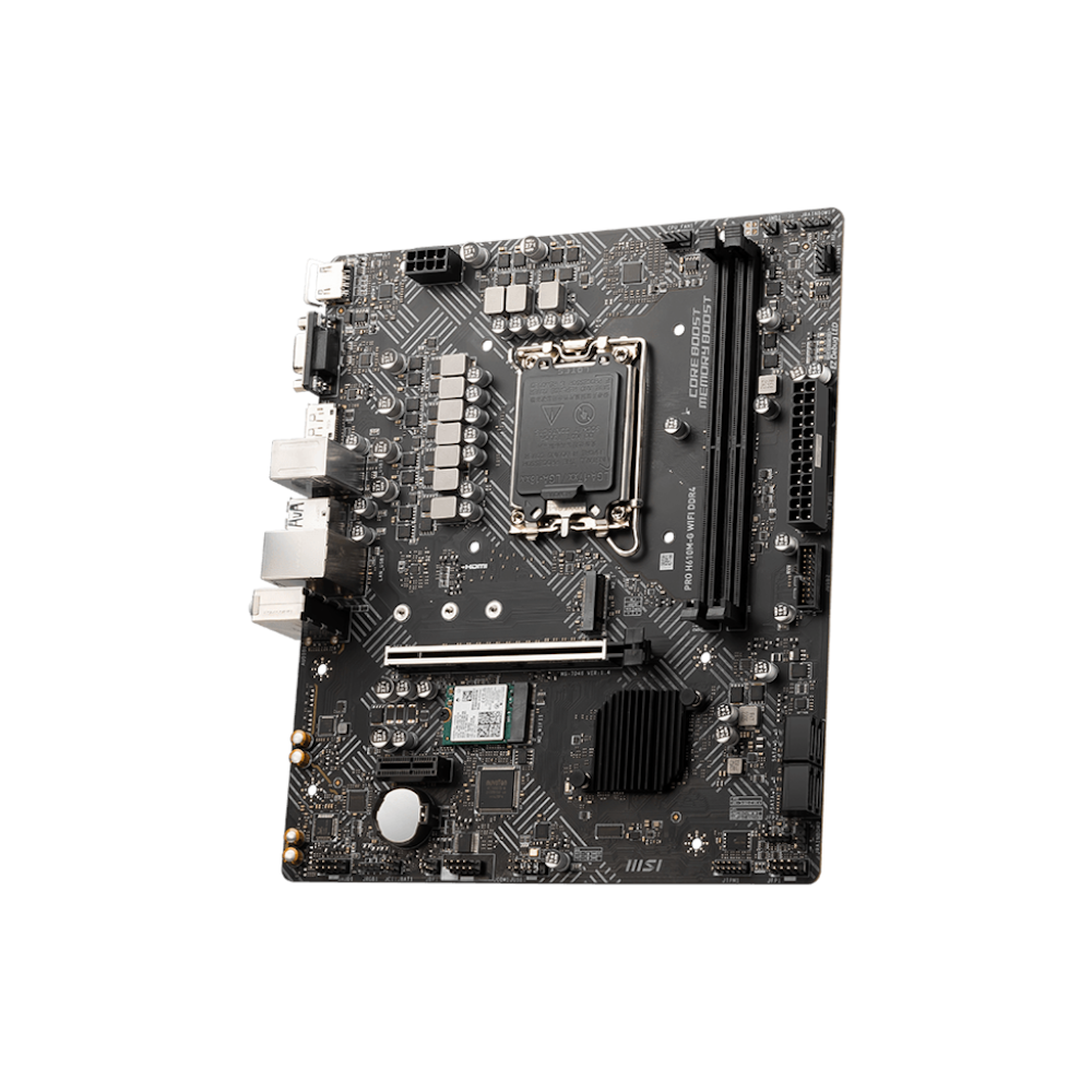 A large main feature product image of MSI PRO H610M-G WiFi DDR4 LGA1700 mATX Desktop Motherboard