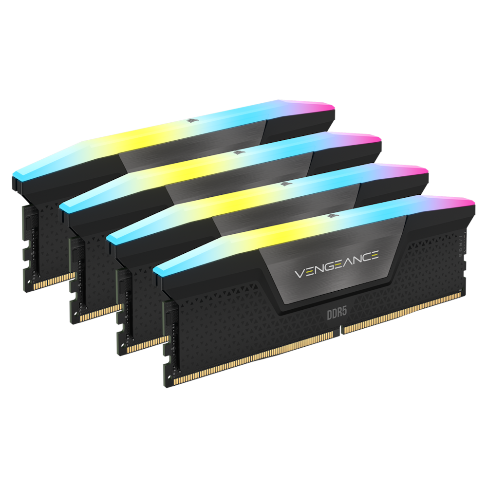 A large main feature product image of Corsair 192GB Kit (4x48GB) DDR5 Vengeance RGB C38 5200MT/s - Black