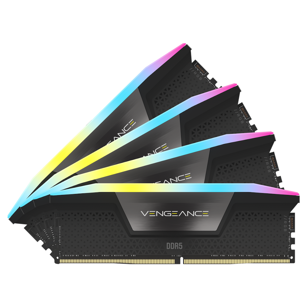 A large main feature product image of Corsair 192GB Kit (4x48GB) DDR5 Vengeance RGB C38 5200MT/s - Black