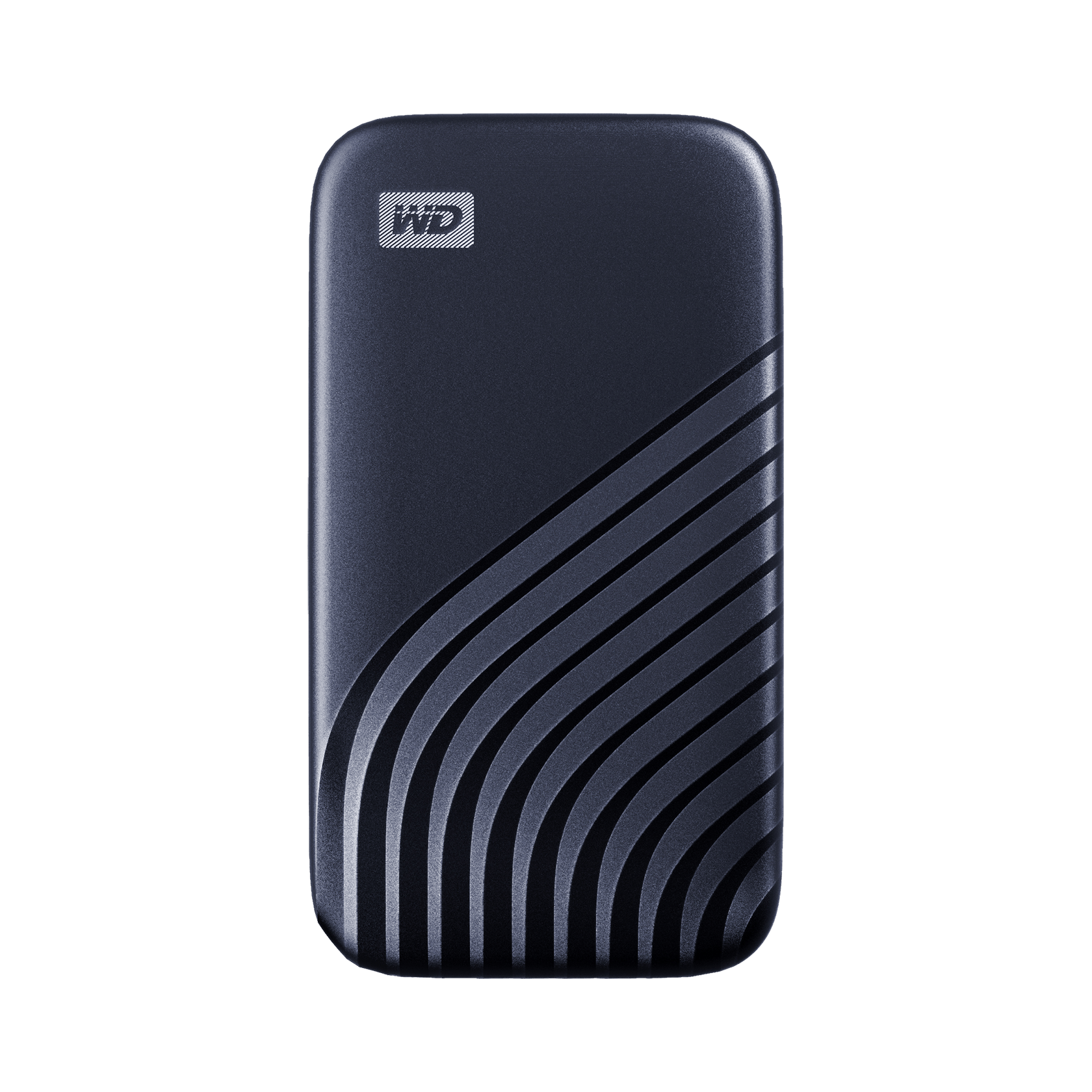 A large main feature product image of WD My Passport Portable SSD - 1TB Midnight Blue