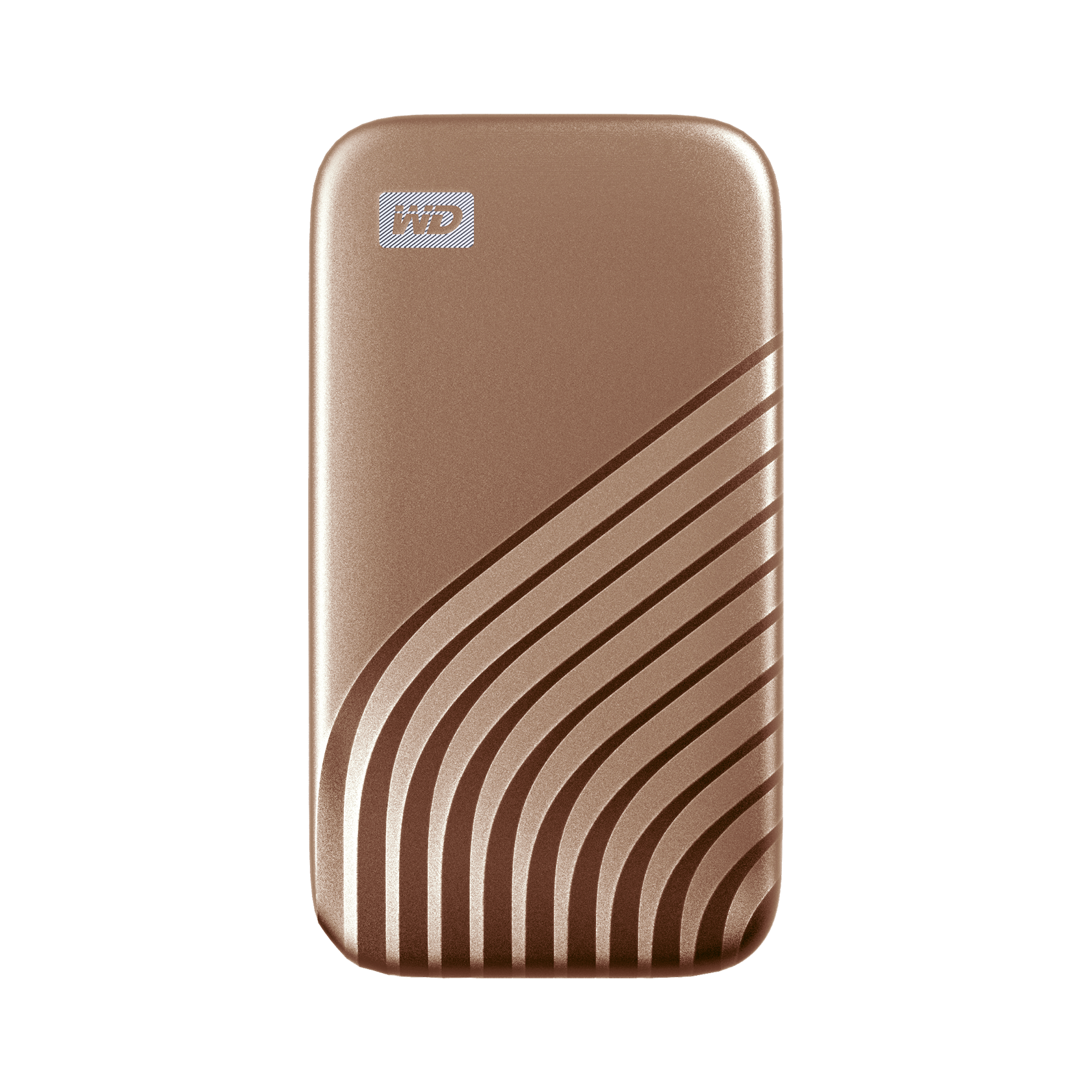 A large main feature product image of WD My Passport Portable SSD - 1TB Gold