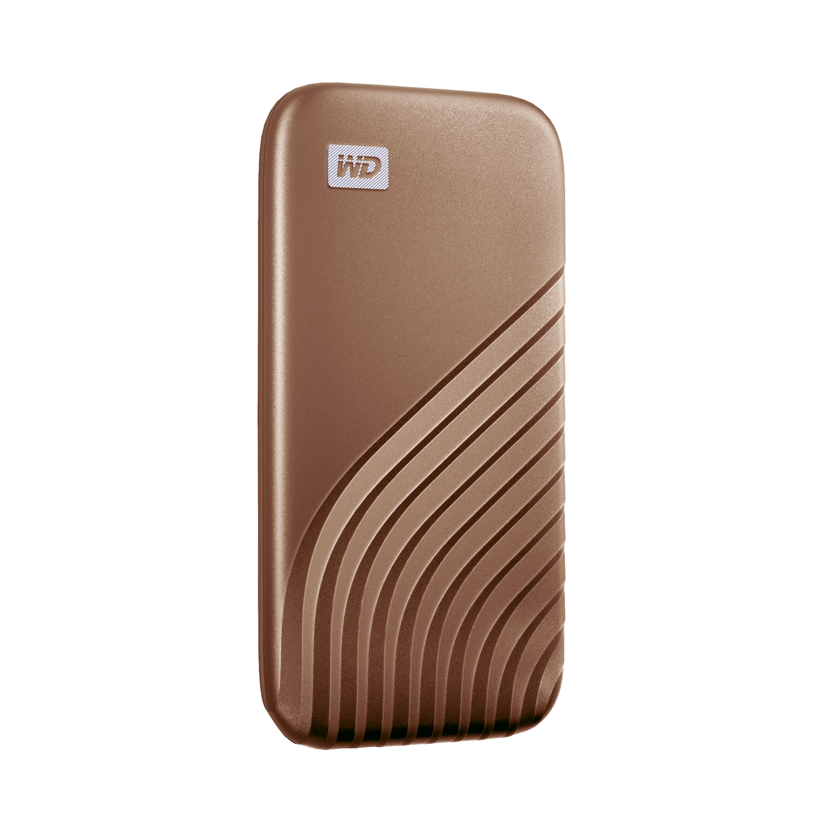 A large main feature product image of WD My Passport Portable SSD - 1TB Gold