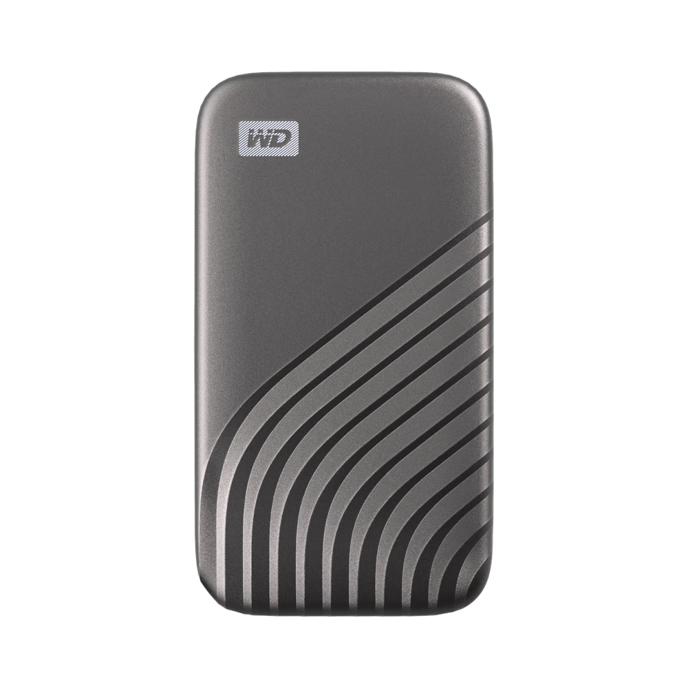 A large main feature product image of WD My Passport Portable SSD - 4TB Space Grey