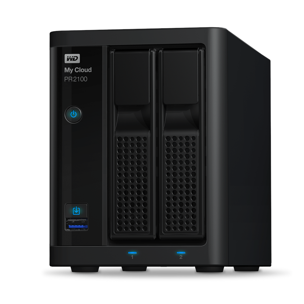 A large main feature product image of WD My Cloud Pro PR2100 12TB NAS Enclosure