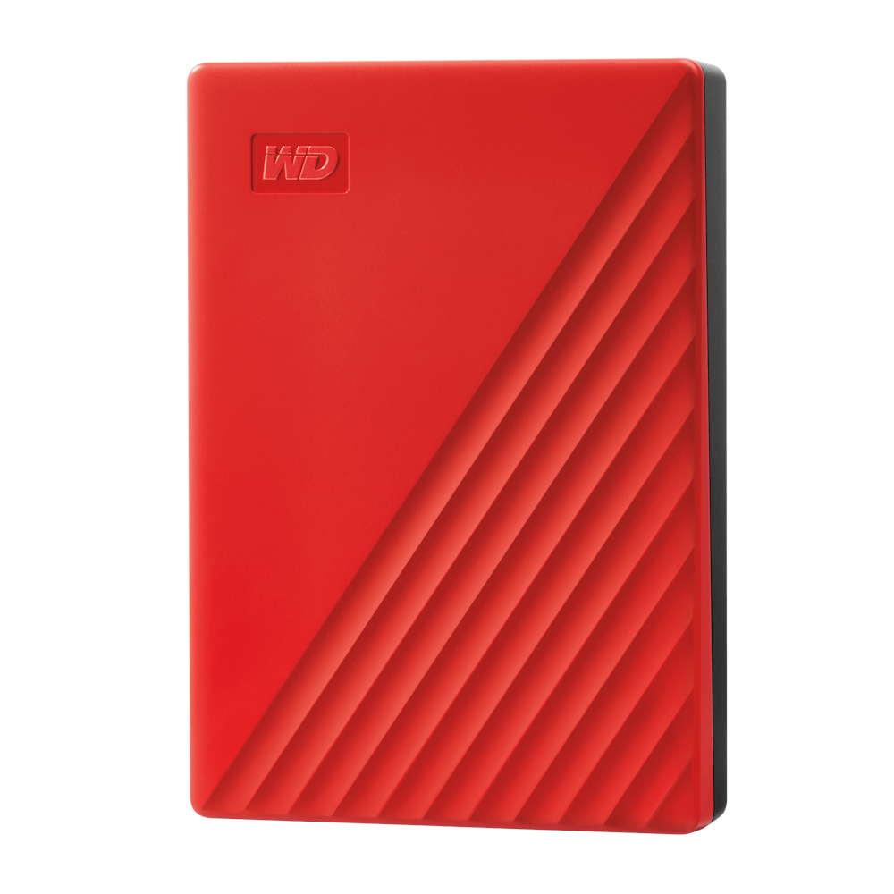 A large main feature product image of WD My Passport Portable HDD - 4TB Red