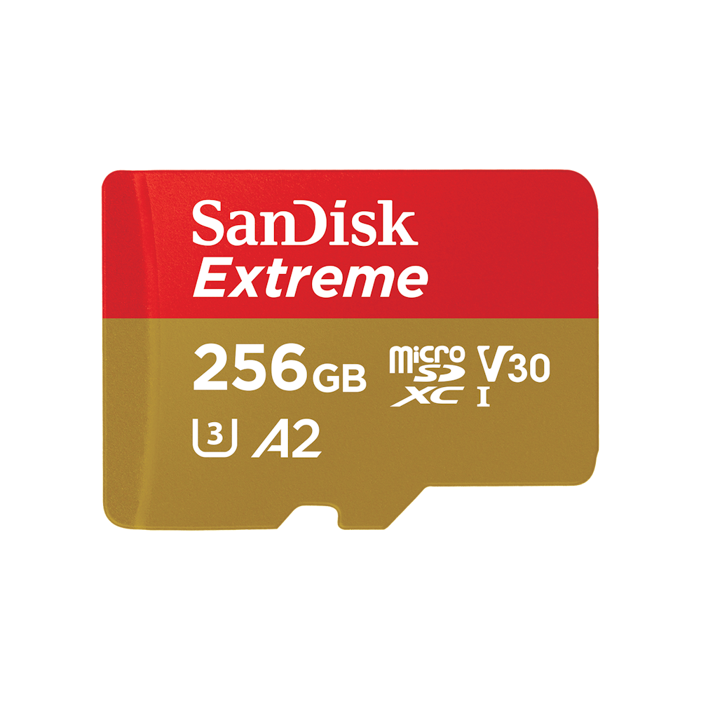 A large main feature product image of SanDisk Extreme 256GB MicroSDXC UHS-I Card